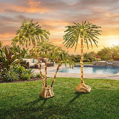 BrylaneHome 6'H Pre-Lit 3-Branch Palm Tree