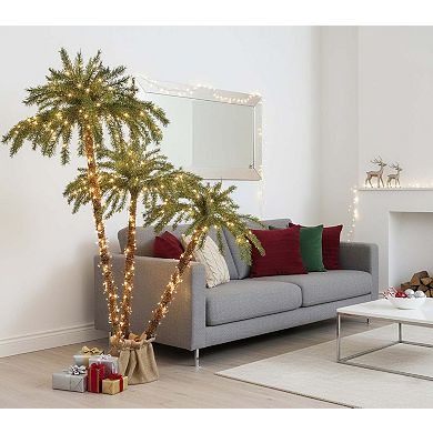 BrylaneHome 6 Ft. Pre-Lit Three-Branch Palm Tree
