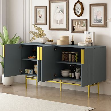 Modern Elegant 4-door Sideboard Gold Metal Handle Buffet Cabinet