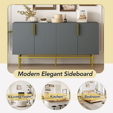 Modern Elegant 4-door Sideboard Gold Metal Handle Buffet Cabinet