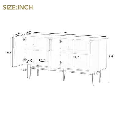 Modern Elegant 4-door Sideboard Gold Metal Handle Buffet Cabinet