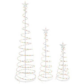 BrylaneHome Pre-Lit Spiral Outdoor Trees, Set Of 3