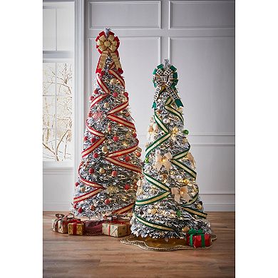 BrylaneHome 6’ H Pre-Lit Flocked Pop-Up Tree