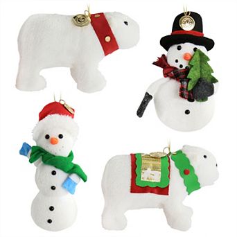 Polar Bear and Snowman 4 pc Ornament Set in White