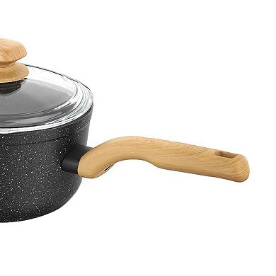 Korkmaz Montana 2 Piece 2 Liter Aluminum Nonstick Saucepan with Lid and Faux Wood Handles