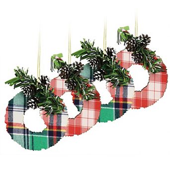 Holiday Wreath Ornament 4 pc Set in Red and Green