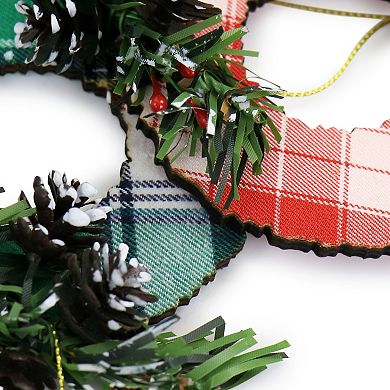 Holiday Wreath Ornament 4 Piece Set in Red and Green