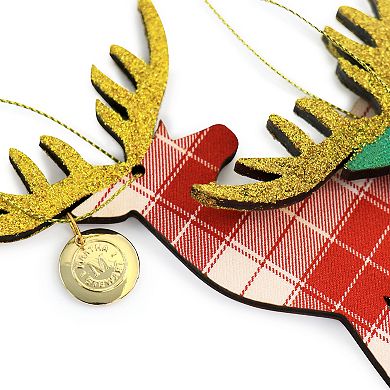 Holiday Reindeer Ornament 4 Piece Set in Red and Green
