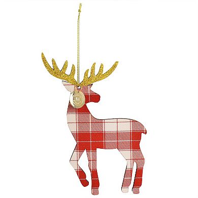 Holiday Reindeer Ornament 4 Piece Set in Red and Green