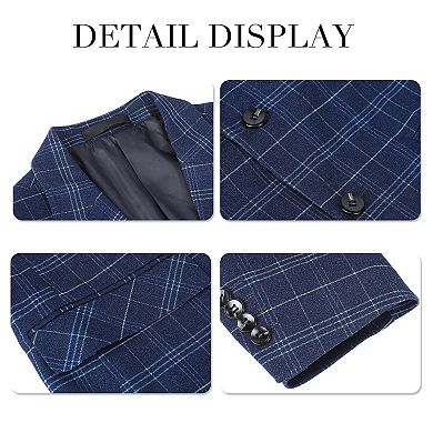Men's 3 Pc Slim Fit Checked Suit Single Breasted Vintage Suits
