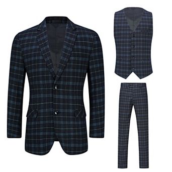 Men's 3 pc Slim Fit Checked Suit Single Breasted Vintage Suits