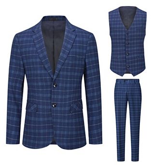 Men's 3 pc Slim Fit Checked Suit Single Breasted Vintage Suits
