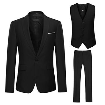 Mens 3 pc Suit Notched Lapel Slim Fit Jacket Vest Pants Set