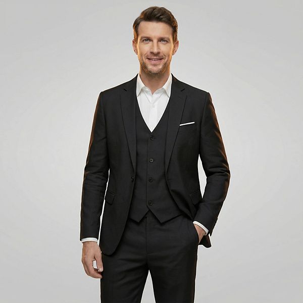 Mens Notch Lapel Three buttons Solid Black Vested Lapeled Vested 3PC Suit Wide leg Pleated pants main image 0