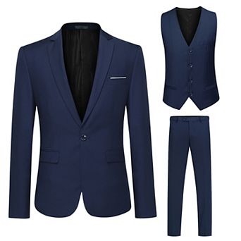 Mens 3 pc Suit Notched Lapel Slim Fit Jacket Vest Pants Set