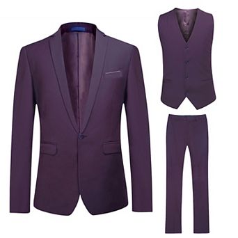Mens 3 pc Suit Notched Lapel Slim Fit Jacket Vest Pants Set