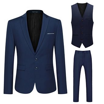 Mens Stylish 3 pc Classic Fit Suit Set Formal Jacket Vest And Pant