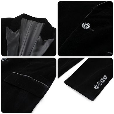 Men's Velvet 2 pc Suit Peaked Lapel Single Button Tuxedo Dinner Jacket Pants