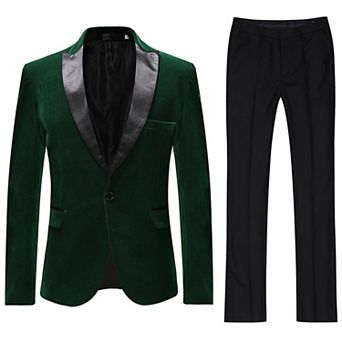 Men's Velvet 2 pc Suit Peaked Lapel Single Button Tuxedo Dinner Jacket Pants