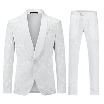 Men's 2 pc Tuxedo Suit Set Floral Jacquard Shawl Collar Suit Jacket Pants