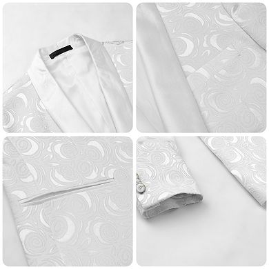 Men's 2 pc Tuxedo Suit Set Floral Jacquard Shawl Collar Suit Jacket Pants