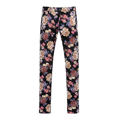 Men's Floral 2 pc Suit Notched Lapel One Button Slim Fit Suit