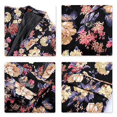 Men's Floral 2 pc Suit Notched Lapel One Button Slim Fit Suit