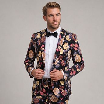 Men's Floral 2 pc Suit Notched Lapel One Button Slim Fit Suit
