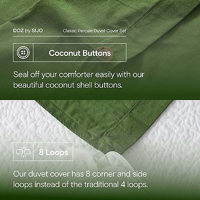 DOZ 100% Long Staple Cotton Duvet Cover Set, Classic Percale, Hotel Cool Crisp, Breathable, Durable