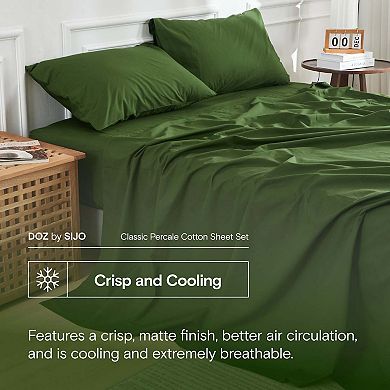 DOZ 100% Long Staple Cotton Duvet Cover Set, Classic Percale, Hotel Cool Crisp, Breathable, Durable