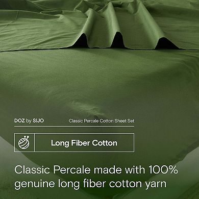 DOZ 100% Long Staple Cotton Duvet Cover Set, Classic Percale, Hotel Cool Crisp, Breathable, Durable