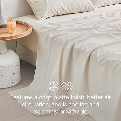DOZ 100% Organic Percale Cotton Sheet Set, Hotel Crisp Cool, Breathable
