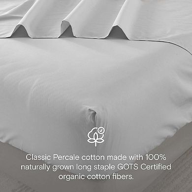 DOZ 100% Organic Percale Cotton Sheet Set, Hotel Crisp Cool, Breathable