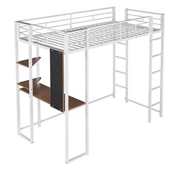 Merax Metal Loft Bed With 2 Shelves And One Desk