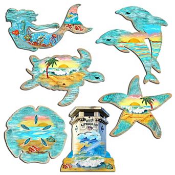 Coastal Decorative Wooden Magnets Set of 6 by G. Debrekht