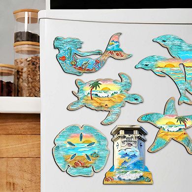 Coastal Decorative Wooden Magnets Set of 6 by G. Debrekht