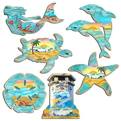 Coastal Decorative Wooden Magnets Set of 6 by G. Debrekht