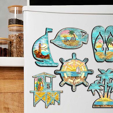 Nautical Decorative Wooden Magnets Set of 6 by G. Debrekht