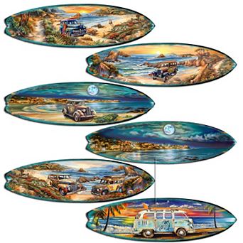 Ocean View Surfboards Decorative Wooden Magnets Set of 6 by G. Debrekht