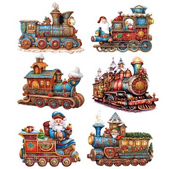 Santa Christmas Train Decorative Wooden Magnets Set of 6 by G. Debrekht