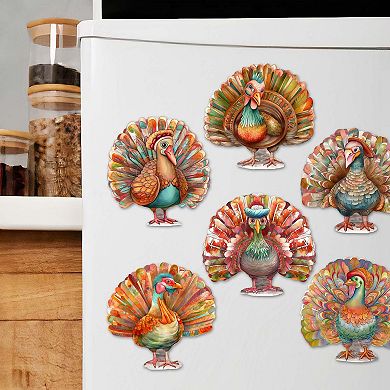 Turkey Decorative Wooden Magnets Set of 6 by G. Debrekht