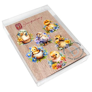 Spring Ducklings Decorative Wooden Magnets Set of 6 by G. Debrekht