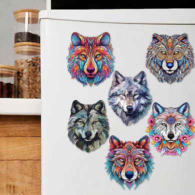 Enigmatic Wolves Decorative Wooden Magnets Set of 6 by G. Debrekht
