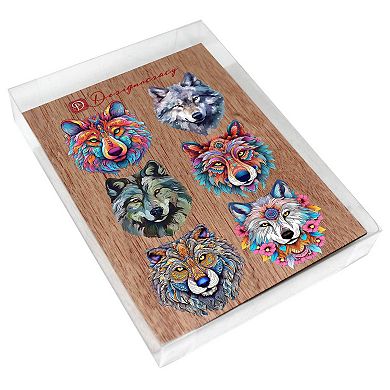 Enigmatic Wolves Decorative Wooden Magnets Set of 6 by G. Debrekht