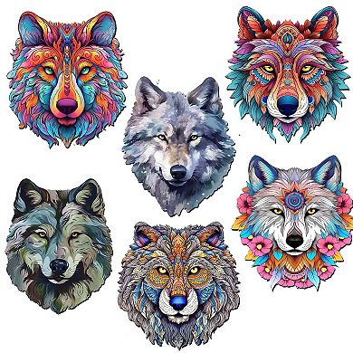 Enigmatic Wolves Decorative Wooden Magnets Set of 6 by G. Debrekht
