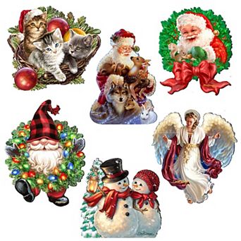 Santa and Friends Decorative Wooden Magnets Set of 6 by D. Gelsinger