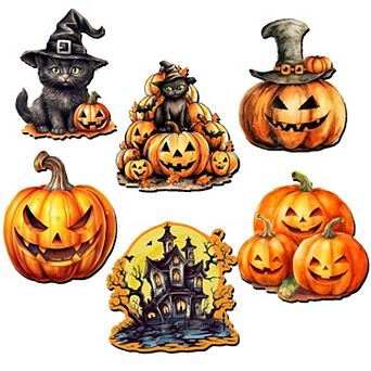 Spooky Pumpkins Decorative Wooden Magnets Set of 6 by G. Debrekht