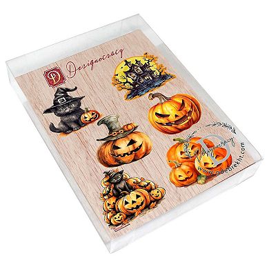 Spooky Pumpkins Decorative Wooden Magnets Set of 6 by G. Debrekht
