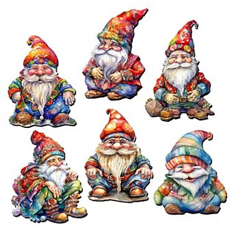 Christmas Gnomes Wooden Magnets Set of 6 by G. Debrekht