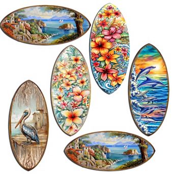 Coastal Charmers Surfboards Decorative Wooden Magnets Set of 6 by G. Debrekht